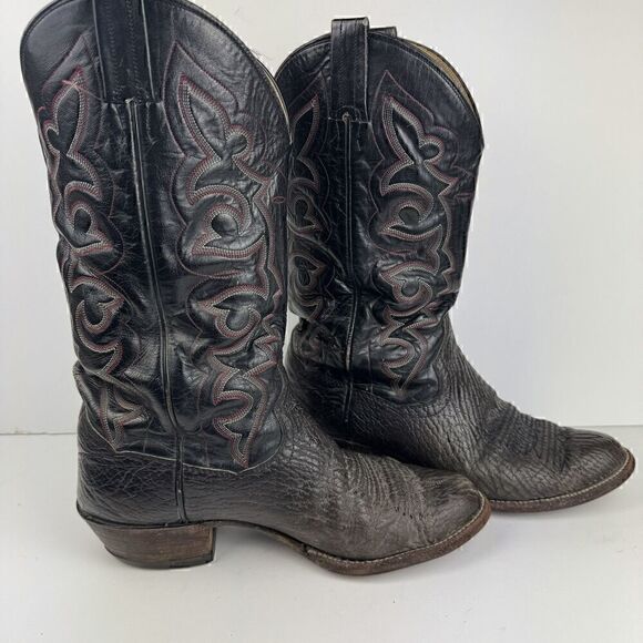 Vintage Amazonas Black Almond Toe Western Cowboy Boots, Sz. Mens 9, Womens 10.5 - Picture 2 of 15